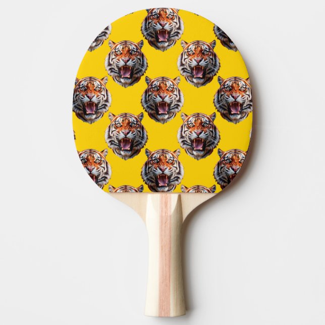 Tiger Head Pattern Design Yellow  Ping Pong Paddle (Front)