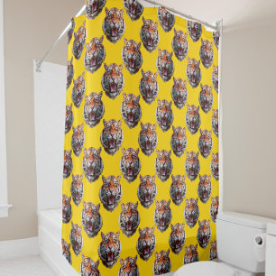 Tiger Head Pattern Design Yellow  Shower Curtain