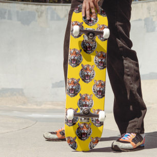 Tiger Head Pattern Design Yellow Skateboard