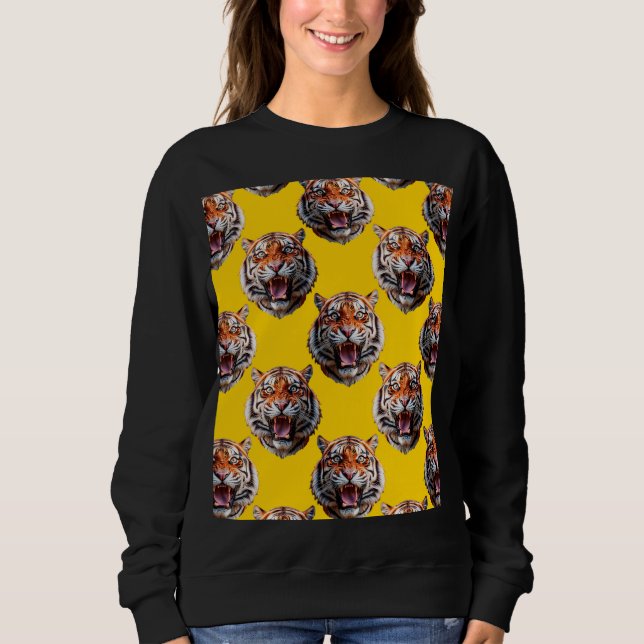 Tiger Head Pattern Design Yellow  Sweatshirt (Front)