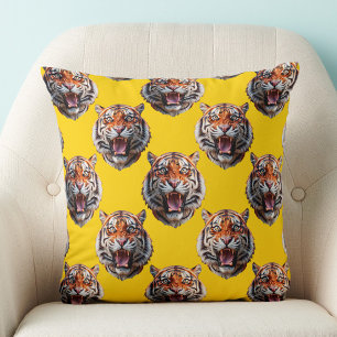 Tiger Head Pattern Design Yellow  Throw Pillow