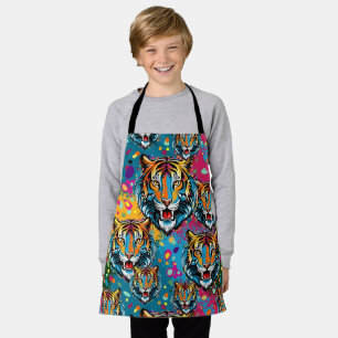 Tiger Head Rainbow colors paint stains Apron