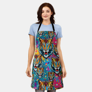 Tiger Head Rainbow colors paint stains Apron