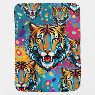 Tiger Head Rainbow colors paint stains Baby Blanket