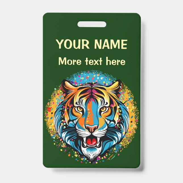 Tiger Head Rainbow colors paint stains Badge (Front)