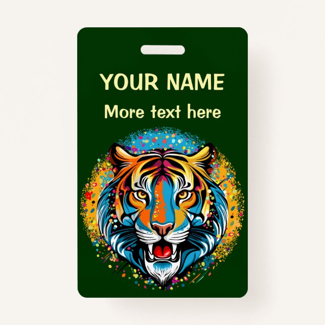 Tiger Head Rainbow colors paint stains Badge (Front)