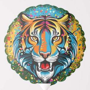 Tiger Head Rainbow colors paint stains Balloon