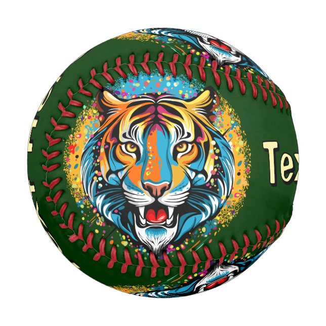 Tiger Head Rainbow colors paint stains Baseball (Front Left)