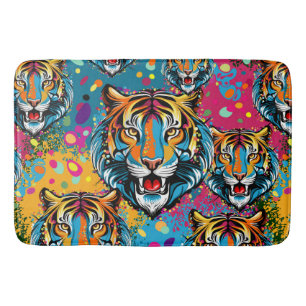 Tiger Head Rainbow colors paint stains Bath Mat