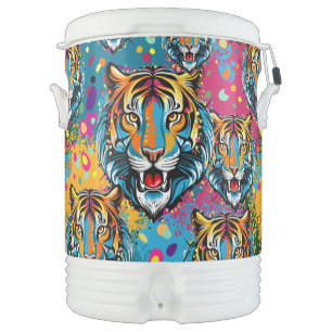 Tiger Head Rainbow colors paint stains Beverage Cooler