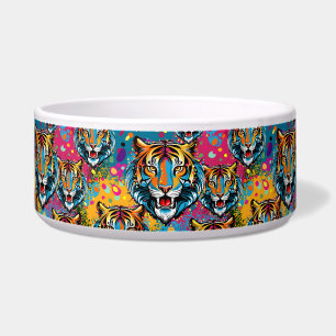 Tiger Head Rainbow colors paint stains Bowl