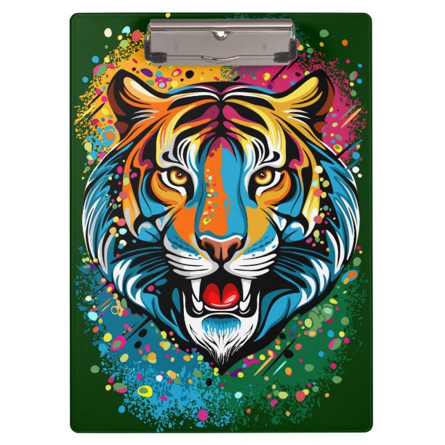 Tiger Head Rainbow colors paint stains Clipboard (Front)