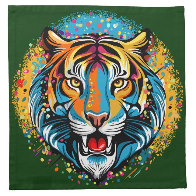 Tiger Head Rainbow colors paint stains Cloth Napkin (Front)