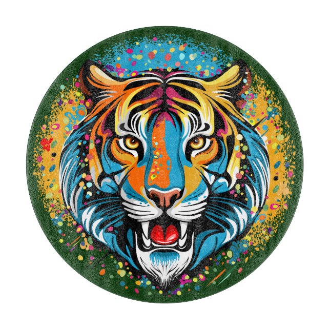 Tiger Head Rainbow colors paint stains Cutting Board (Front)