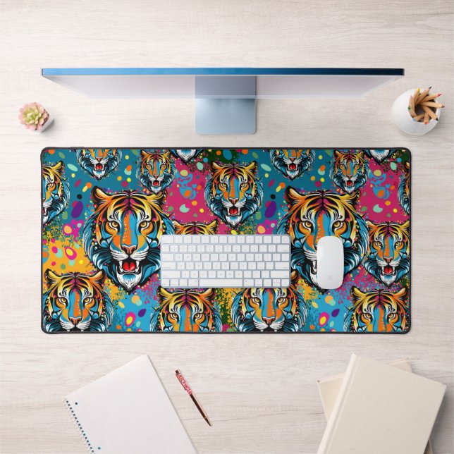 Tiger Head Rainbow colors paint stains Desk Mat (Office 1)