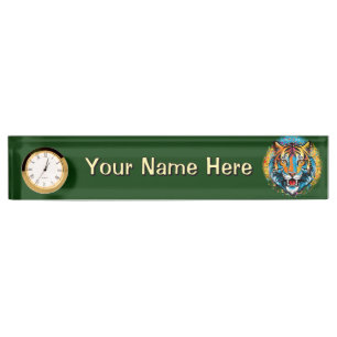 Tiger Head Rainbow colors paint stains Desk Name Plate