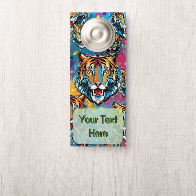 Tiger Head Rainbow colors paint stains Door Hanger (On Knob)