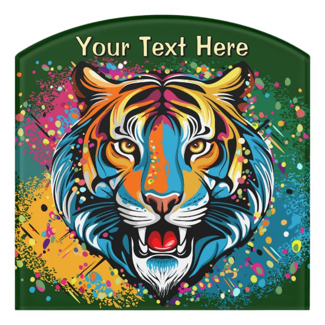 Tiger Head Rainbow colors paint stains Door Sign (Contour Front)