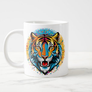 Tiger Head Rainbow colors paint stains Giant Coffee Mug