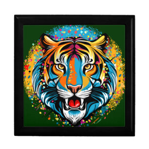 Tiger Head Rainbow colors paint stains Gift Box