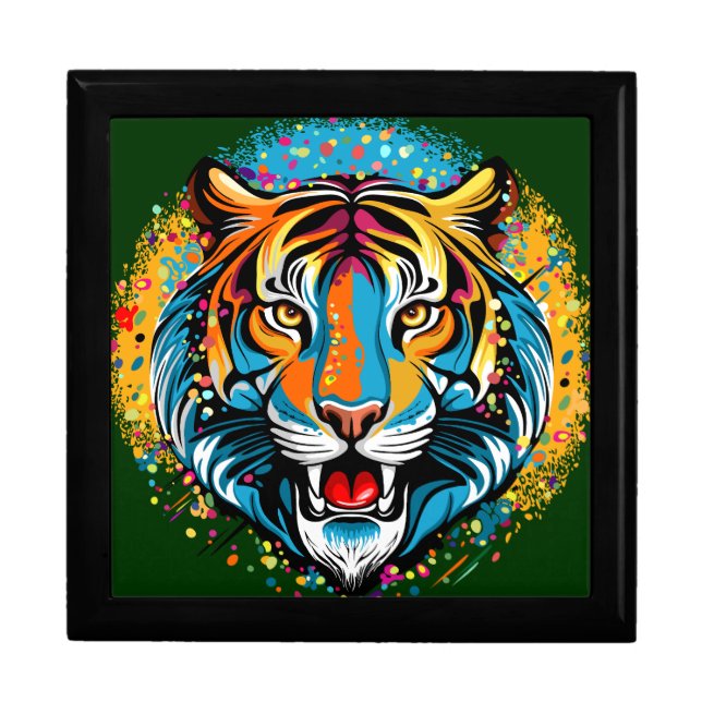 Tiger Head Rainbow colors paint stains Gift Box (Front)
