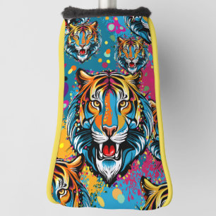 Tiger Head Rainbow colors paint stains Golf Head Cover