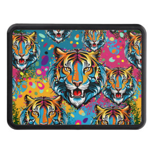 Tiger Head Rainbow colors paint stains Hitch Cover