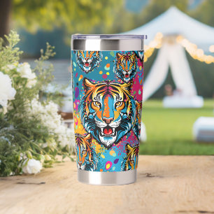 Tiger Head Rainbow colors paint stains Insulated Tumbler