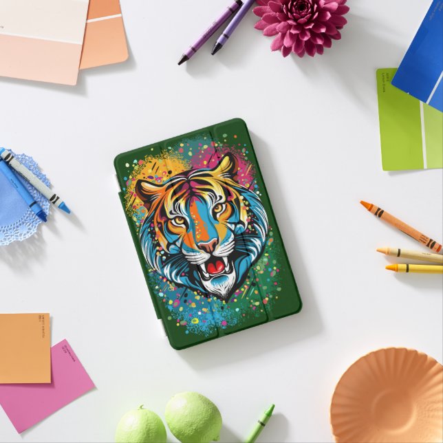 Tiger Head Rainbow colors paint stains iPad Mini Cover (In Situ)