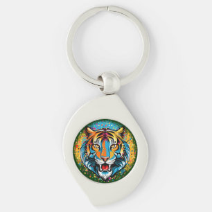 Tiger Head Rainbow colors paint stains Keychain