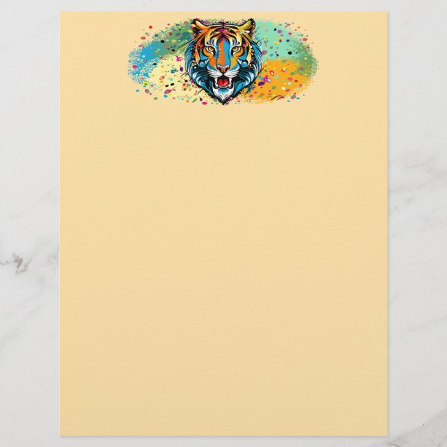 Tiger Head Rainbow colors paint stains Letterhead (Front)