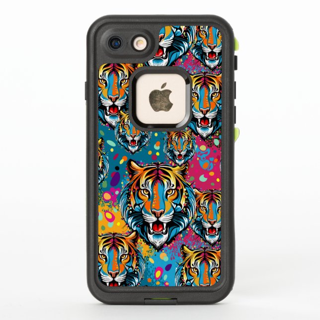 Tiger Head Rainbow colors paint stains LifeProof iPhone Case (Back)