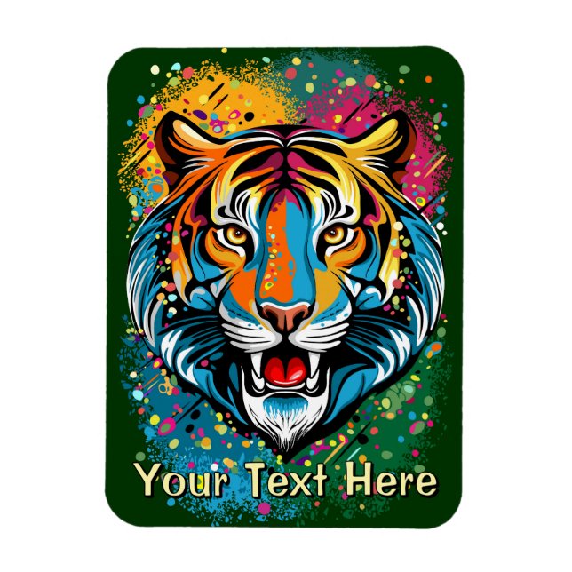 Tiger Head Rainbow colors paint stains Magnet (Vertical)