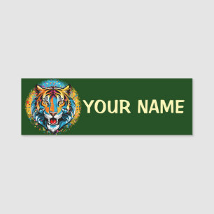 Tiger Head Rainbow colors paint stains Name Tag