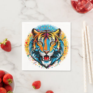 Tiger Head Rainbow colors paint stains Napkins