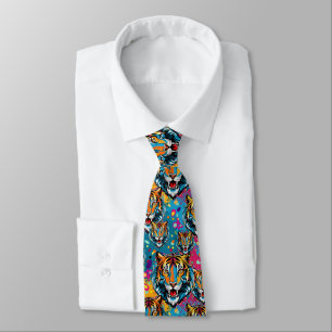 Tiger Head Rainbow colors paint stains Neck Tie