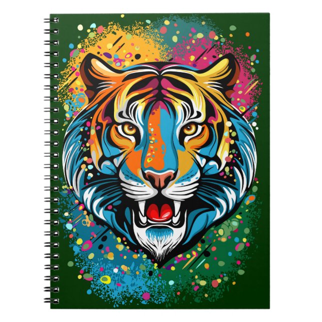 Tiger Head Rainbow colors paint stains Notebook (Front)