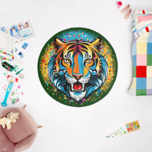 Tiger Head Rainbow colors paint stains Outdoor Rug