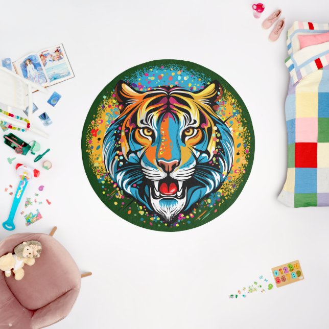 Tiger Head Rainbow colors paint stains Outdoor Rug (Insitu (Babyroom))