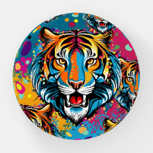 Tiger Head Rainbow colors paint stains Paperweight