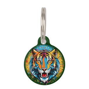 Tiger Head Rainbow colors paint stains Pet ID Tag
