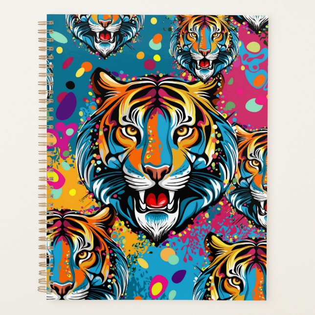 Tiger Head Rainbow colors paint stains Planner (Front)