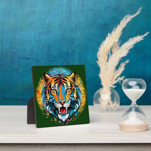 Tiger Head Rainbow colors paint stains Plaque (Insitu)