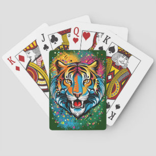 Tiger Head Rainbow colors paint stains Poker Cards