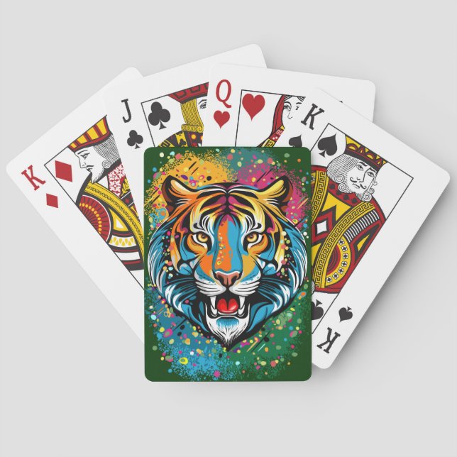 Tiger Head Rainbow colors paint stains Poker Cards (Back)