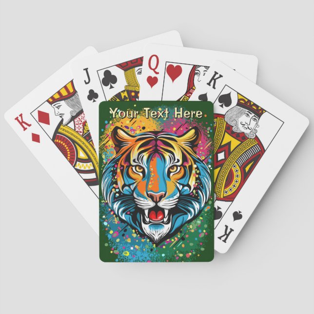 Tiger Head Rainbow colors paint stains Poker Cards (Back)