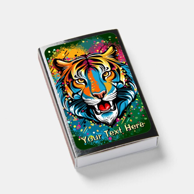 Tiger Head Rainbow colors paint stains Pouf Matchboxes (Front Closed)