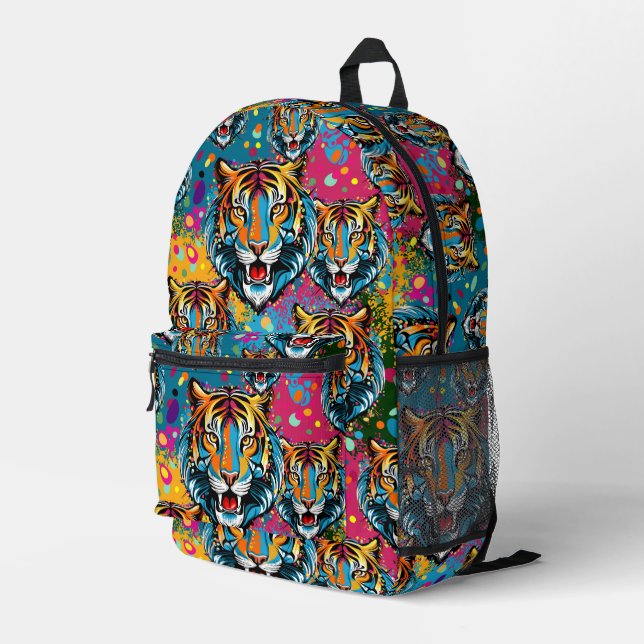 Tiger Head Rainbow colors paint stains Printed Backpack (Back Corner Right)