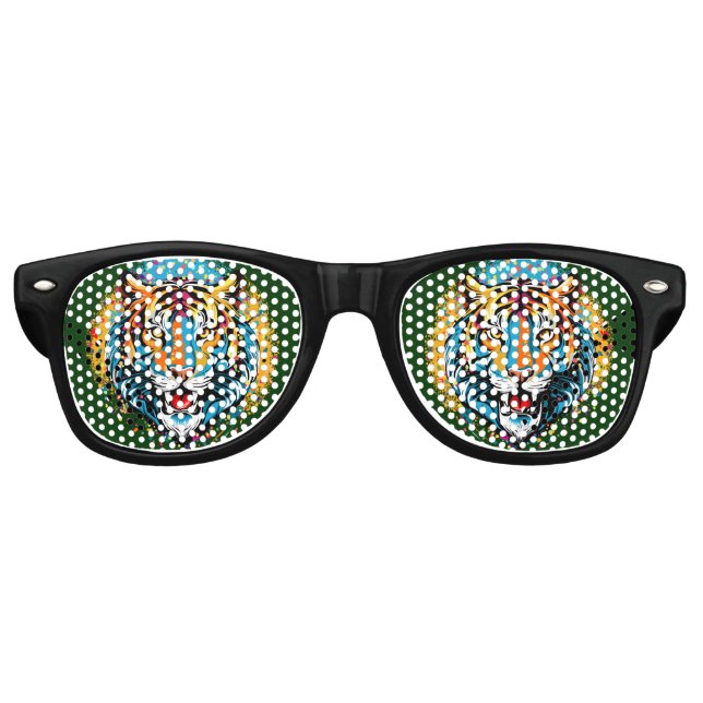 Tiger Head Rainbow colors paint stains Retro Sunglasses (Front)