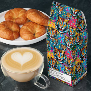 Tiger Head Rainbow colors paint stains Roasted Coffee